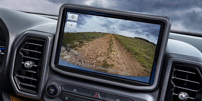 View of the safety backup cam displayed on the infotainment system in a 2024 Ford Bronco Sport